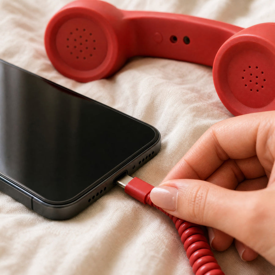 Red USB-C handset connector at a smartphone port