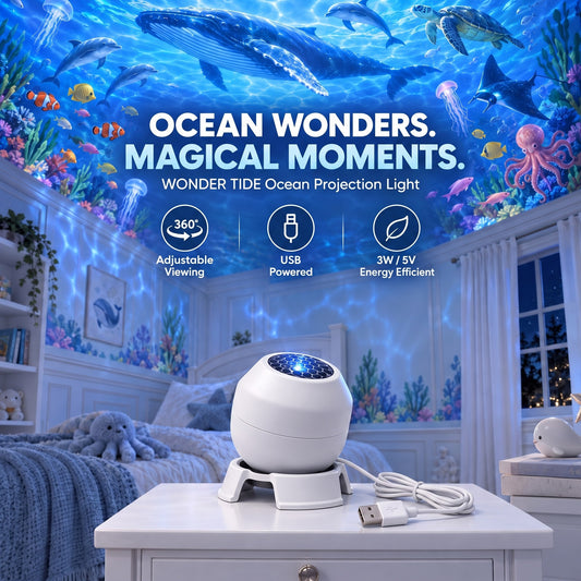 Wonder Tide ocean projection light in a kids bedroom